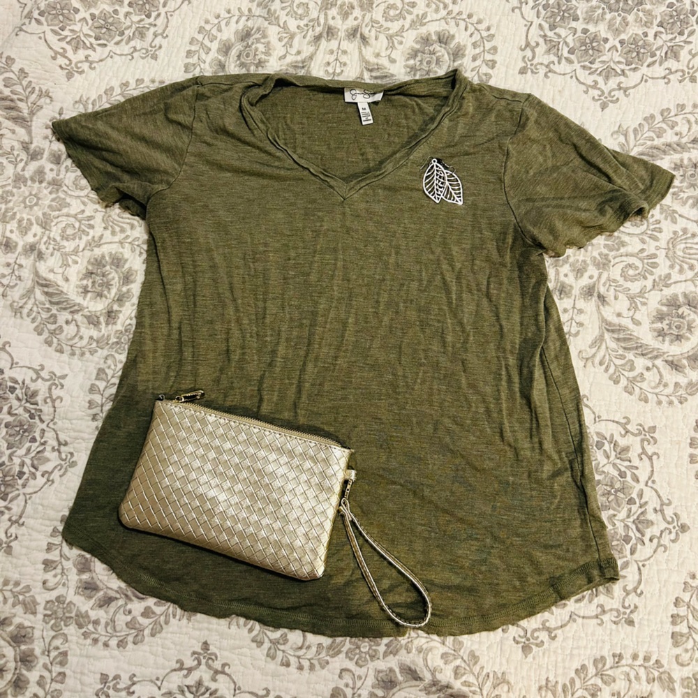 Olive Green V-Neck Women's Top